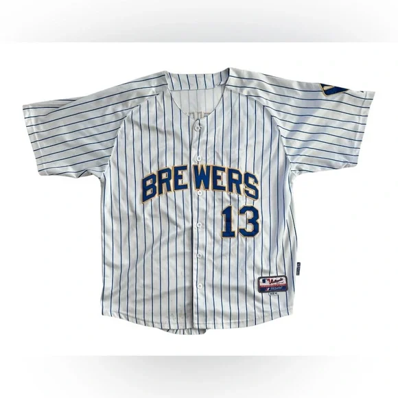 Vtg Majestic Milwaukee Brewers Zack Greinke #13 Men’s White Pinstripe Jersey 52 - Picture 1 of 6